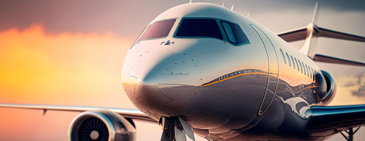 Jet plane at sunset