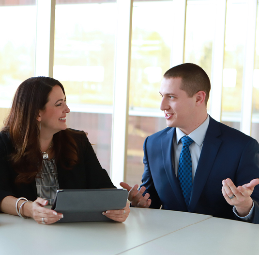 Team collaborating in modern conference room