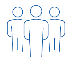 Three simplified people figures standing together.