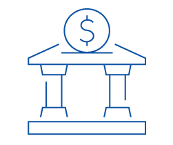 Bank building icon with a dollar symbol above.