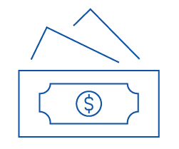 Cash bill icon beneath a simple roof shape, representing money or financial coverage.