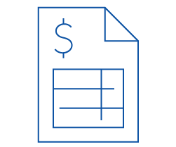 Document with a dollar sign and table layout, representing a financial statement or cost breakdown.