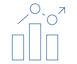 Bar chart with upward arrow and circular markers, representing financial growth or stability.