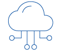 Cloud with three connected lines ending in circles, symbolizing software implementation via cloud technology.