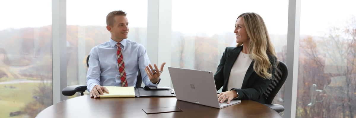 Colleagues collaborating in the office.